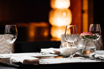 Empty glasses in luxury restaurant