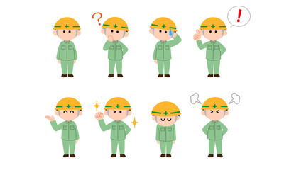 工事現場の男性作業員のイラストセット（デフォルメカラー）