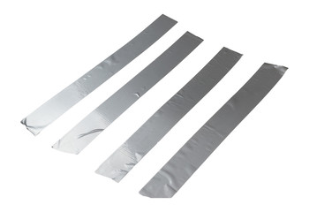 Silver scotch tape pieces isolated on white background.