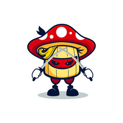 cartoon ninja mushroom use two swords in cross style