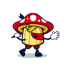 cartoon ninja mushroom walking with sword on right hand