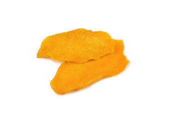 Tasty sugar mango slices background. Top view.