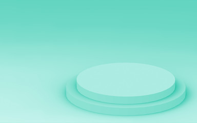 3d green bright cylinder podium minimal studio background. Abstract 3d geometric shape object illustration render. Display for food natural product.