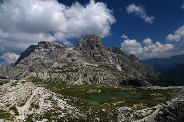 Fototapeta na wymiar Panoramic View Of Piani Lakes near Tre Cime Di Lavaredo, Dolomites, Italy