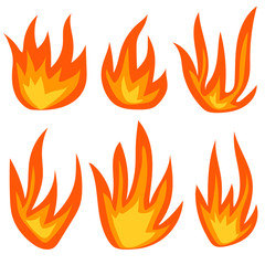 Collection of Fire and Flame icons in flat style isolated on white background. Vector illustration. 