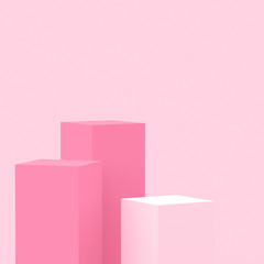 3d pink cubes square podium minimal studio background. Abstract 3d geometric shape object illustration render. Display for valentine product.