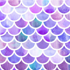 Mermaid scales. Watercolor fish scales. Bright summer pattern with reptilian scales. - 330980980