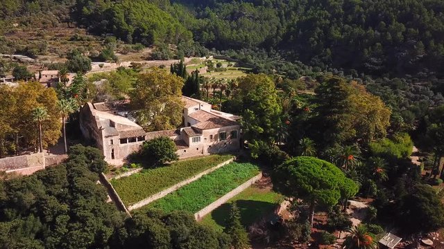Aerial view above the Jardines de Alfabia, Mallorca, Spain