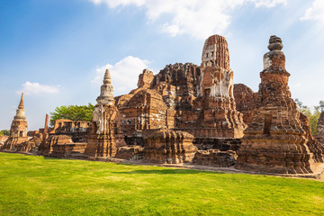 Landscape of  Wat Mahathat in Buddhist temple Is a temple built in ancient times at Ayutthaya near Bangkok. Thailand