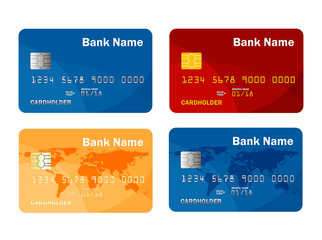 Vector set of credit or debit card template. Online payment. Cash withdrawal.	