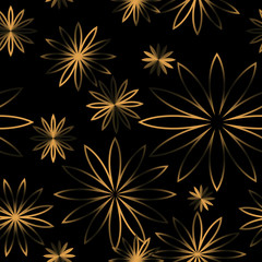 Flowers gold, for seamless pattern, material, clothes, paper, wallpaper, textil, black background