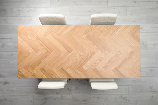 Modern office table with chairs, top view