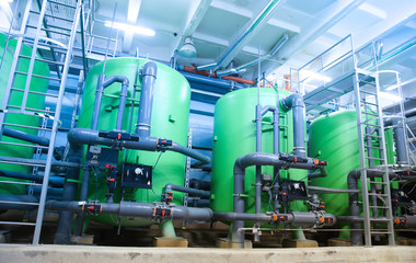 Fototapeta premium water treatment tanks at industrial power plant