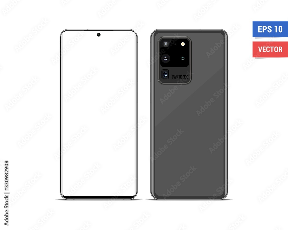 Wall mural realistic vector flat mock-up samsung galaxy s20 ultra with blank screen isolated on white backgroun