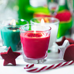 Christmas Candles.  Decorative Red and Green Candles with Ornaments