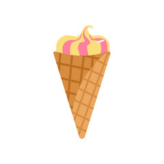 Ice cream in waffle cones in flat style isolated on white background.