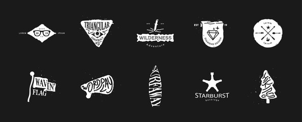 Drawn retro vintage logo and logotype collection vector