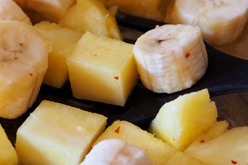 roasting bananas and pineapples 