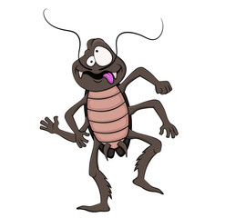 cartoon cockroach with wacky face dancing vector.isolated on white background