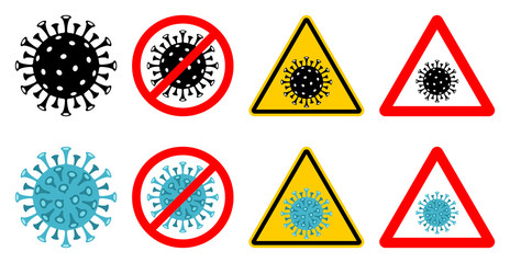Corona virus icon and warning signs