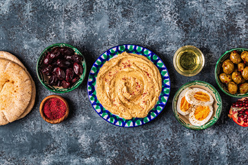 Hummus - traditional dish of Israeli and Middle Eastern cuisine.