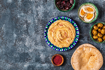 Hummus - traditional dish of Israeli and Middle Eastern cuisine.