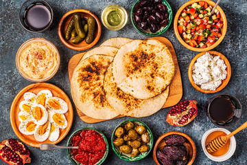 Traditional dishes of Israeli and Middle Eastern cuisine
