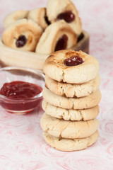 Tasty butter cookies with jam point; homemade cookies.