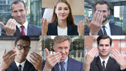 The Collage of Business People Inviting by Hand gesture