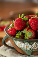 Still Life of Strawberries in clay vessel