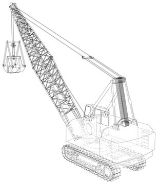 recommend clip art: Mining machine. The machine of quarry mining works. The layers of visible and invisible lines are separated. Wire-frame outline.