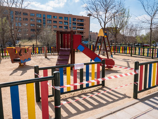 Fototapeta na wymiar Playgrounds and swings closed in San Sebastián de los Reyes due to the Coronavirus COVID-19 virus