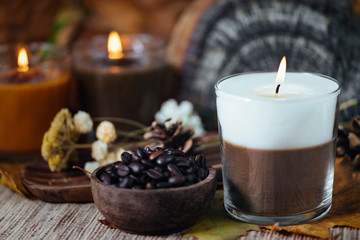 Obraz na płótnie Canvas Scented Coffee and Vanilla Dual Color Aromatic Candle