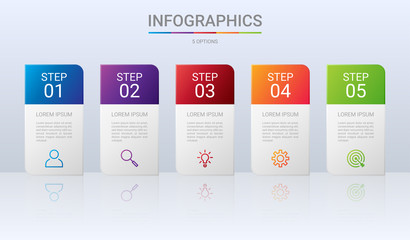 Colorful timeline infographic template with 5 steps on gray background, vector illustration