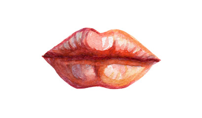 Watercolor lush color lips isolated on the white background