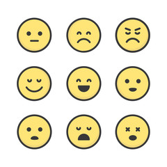 Fototapeta premium Set of simple flat emoji icons. Emoticons collection vector design. Cute emotion stickers.