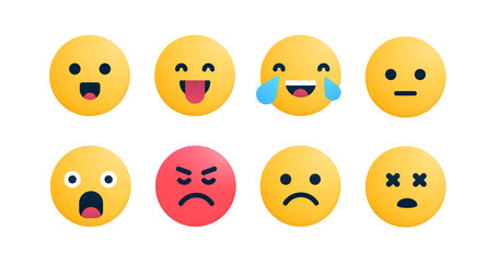 Set of emoji characters vector design. Emotions icons set. Comment reactions. Cute cartoon faces.