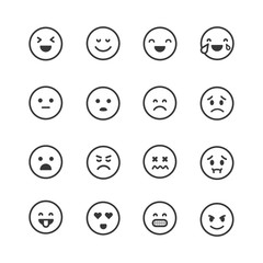 Set of linear emoji vector icons. Flat emotion signs. Comment reactions. Simple cartoon face emotion collection.