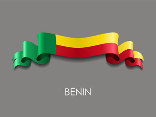 Benin flag wavy ribbon background. Vector illustration.