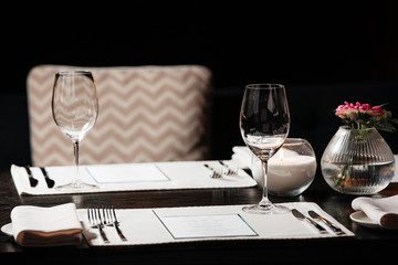 Empty glasses in luxury restaurant