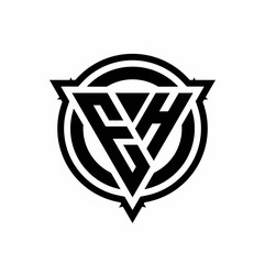 EH logo with triangle shape and circle with outline rounded design template