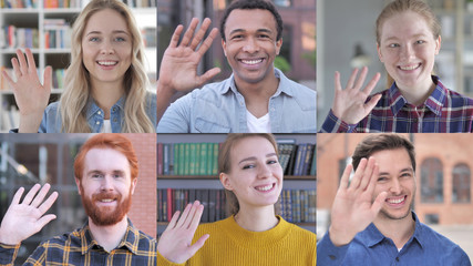 The Collage of Young People Waving At the Camera