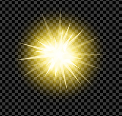 Bright glowing and shining star flares effect isolated on transparent  background. Vector illustration