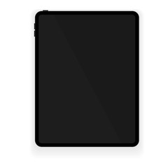 New design of black tablet in trendy thin frame style with shadow isolated on white background. Vector illustration