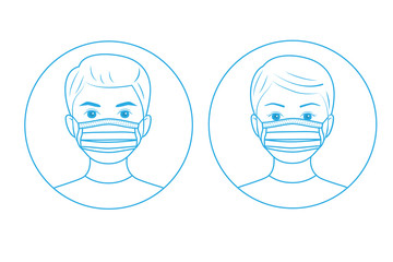 Instructions for use medical mask. Line art design.