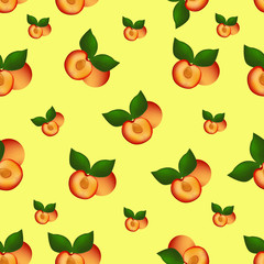 illustration bright juicy apricot pattern on a yellow background
