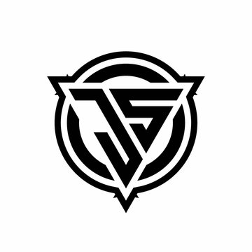 JS logo with triangle shape and circle with outline rounded design template