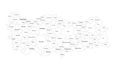 Turkey detailed map with name labels. Perfect for backgrounds, backdrop, banner, sticker, label, poster and wallpaper.