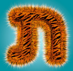 Tiger hebrew alphabet and number 3D rendering of funny fur font isolated on blue background. Halloween concept. 3d illustration