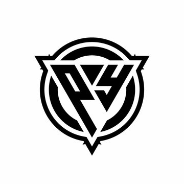 PY logo with triangle shape and circle with outline rounded design template